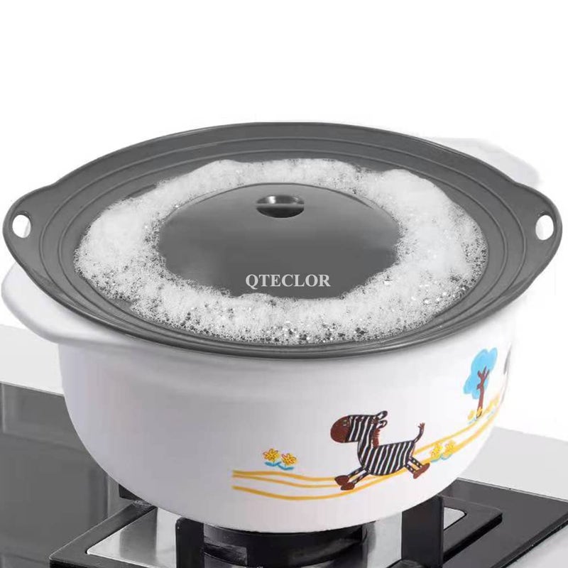 QTECLOR Thicken Silicone Boil Over Spill Safeguard - FDA Food Grade Stopper Lid, BPA-free Instant Pot Cover, Fits Openings 6" to 10" in Diameter (Gray) - Image 1